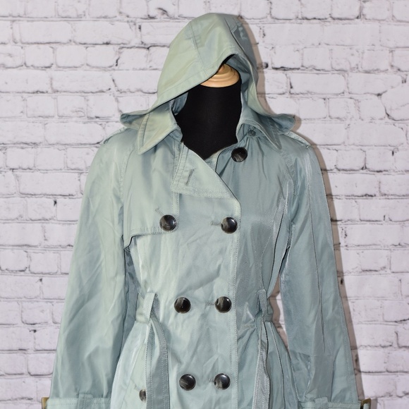 JONES NEW YORK Women's Hooded Double Breasted Belted Button Trench Coat Petite M - Picture 11 of 13